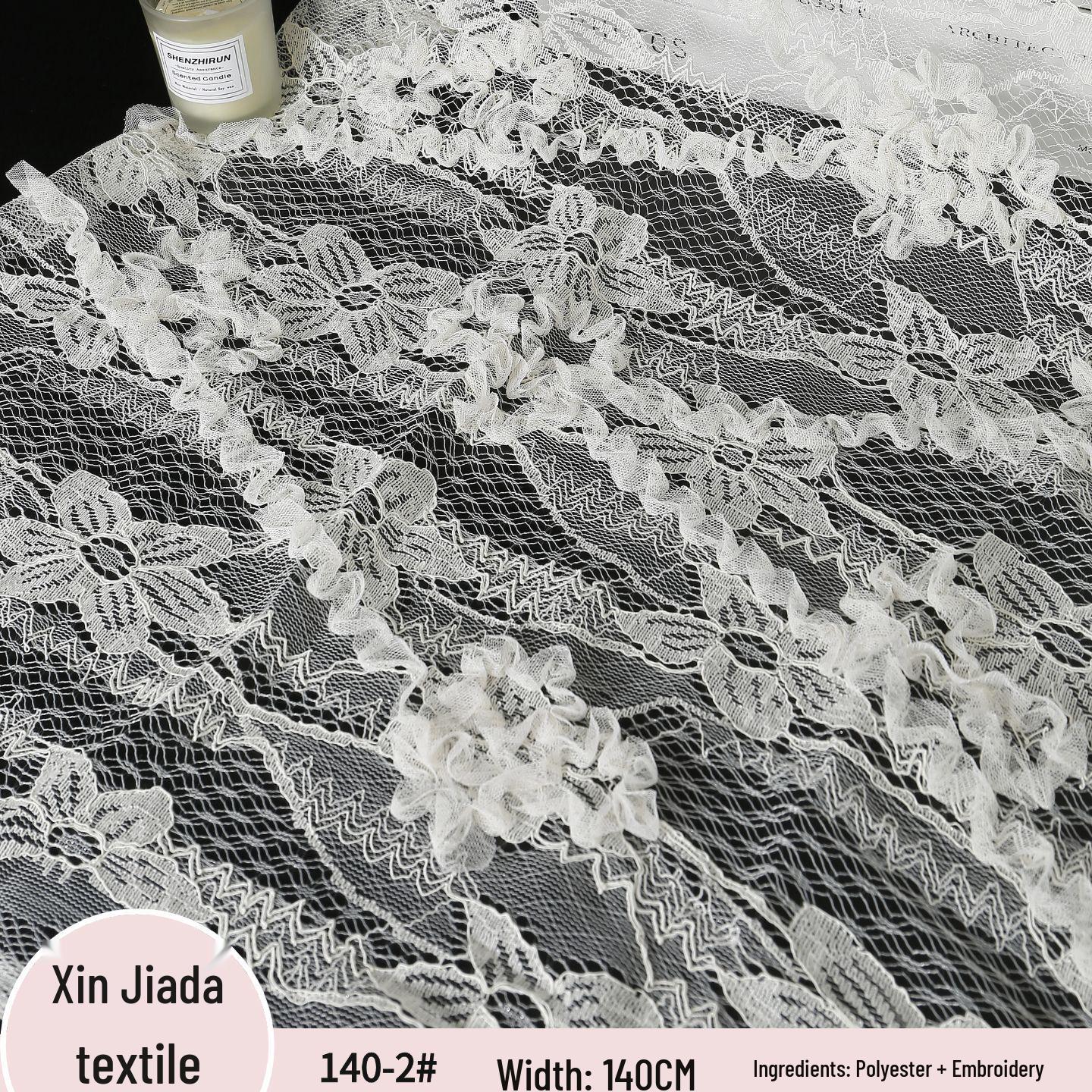 Women s White Mesh Hanfu Dress with 3D Pleated Embroidered Lace and Headdress