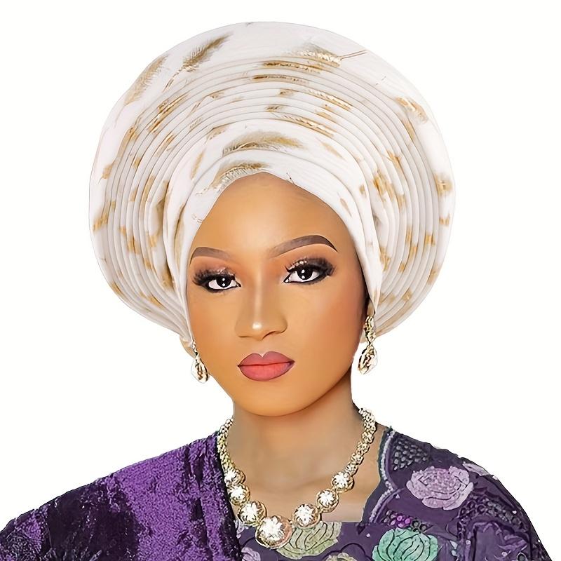 

1pcs Muslim Multi-Layer African Turban Headwrap Hat Ethnic Style Decorative Headscarf Cap Fashionable Headwear білий