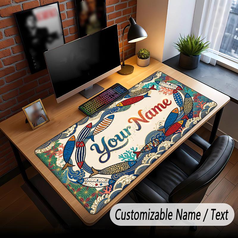 Fish Ocean Theme Custom Mouse Pad Personalized With Name Text Customized Desk Mat For Office Home Decor