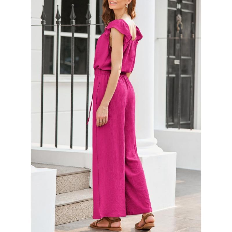 YYFS Moda dame ocazional vară primăvară imprimeu culoare uni fără mâneci decolteu pantaloni cu talie înaltă salopete și salopete