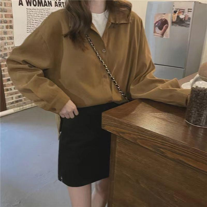 Retro Hong Kong Style Shirt Jacket Autumn Ladies French Design Sense Niche Short Section Long-sleeved Tops