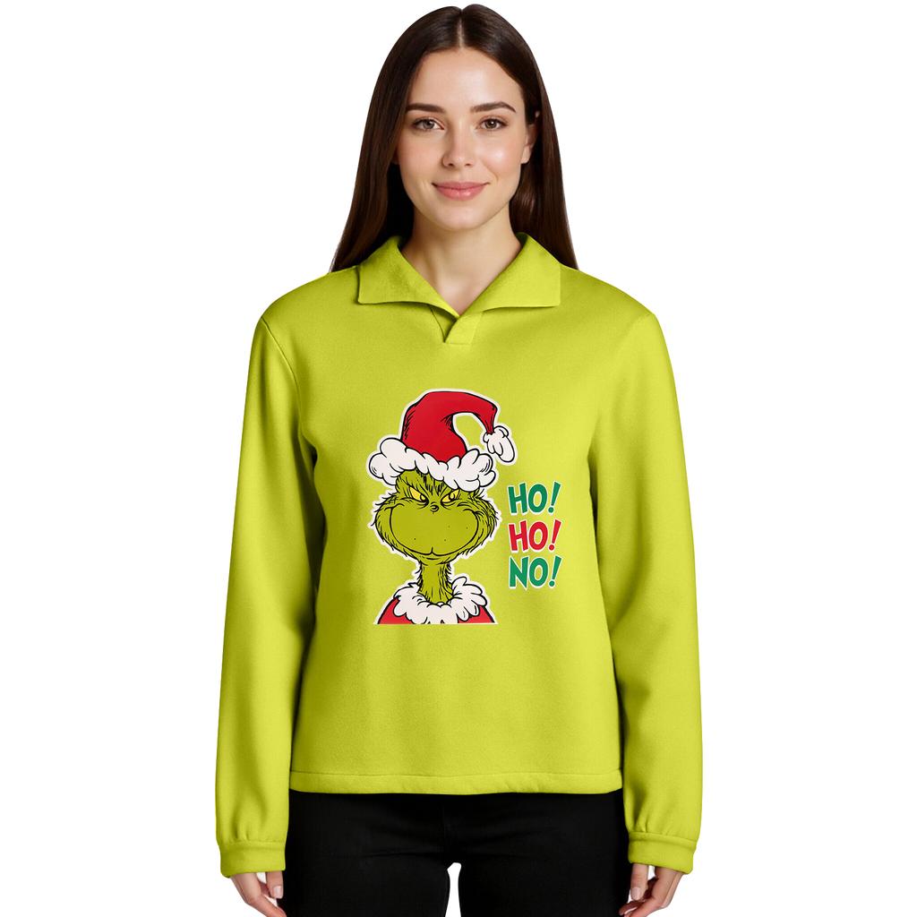 Women's Stand-up Collar Long-sleeved Pullover Top, Christmas Print Sports Top