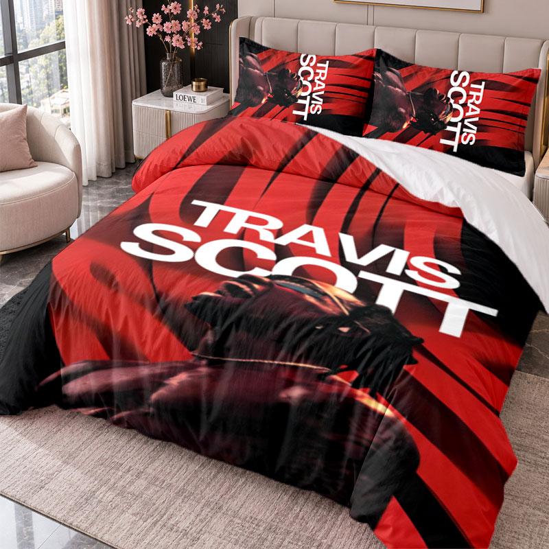 Travis Scott 3-teiliges Bettwäsche-Set Bettbezug mit zwei Kissenbezügen für Schlafzimmer Heimdekoration