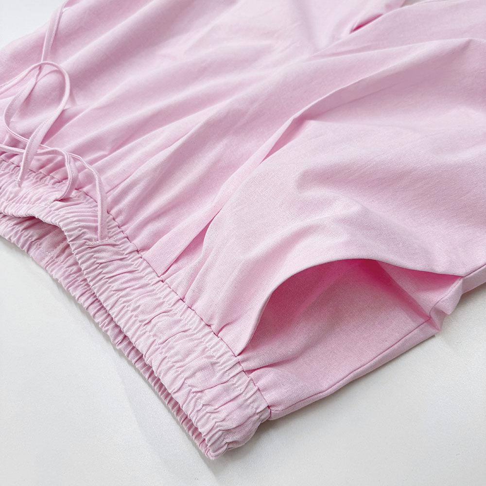 Lazy French Style Loose Pink Set 100% Cotton Casual Shirt Long Sleeve Top Long Pants