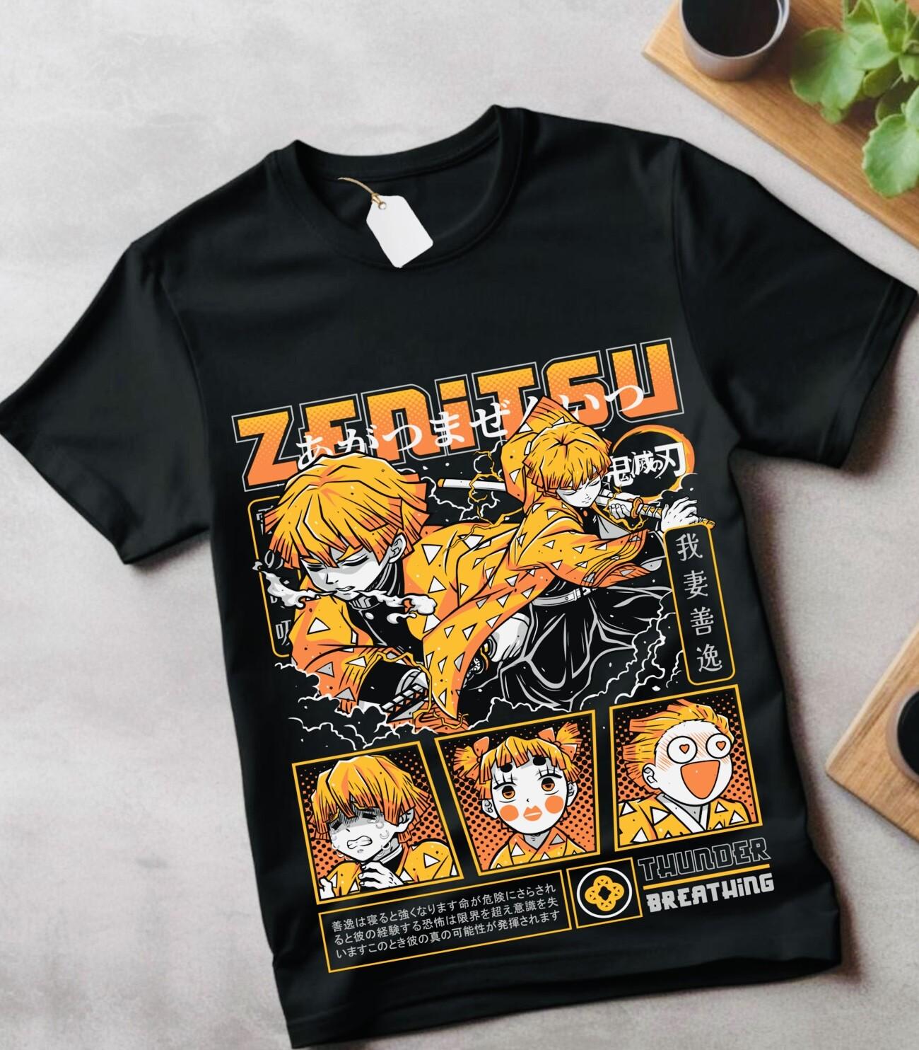 

Kimetsu No Yaiba T-Shirt Mens Womens Tees Top Anime,Manga,Zenitsu Tanjiro Demon Slayer Black Shirt 2XL