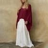 Women's Color V-Neck Long Sleeve Cape Top and Loose Fit Dress Two-Piece Set