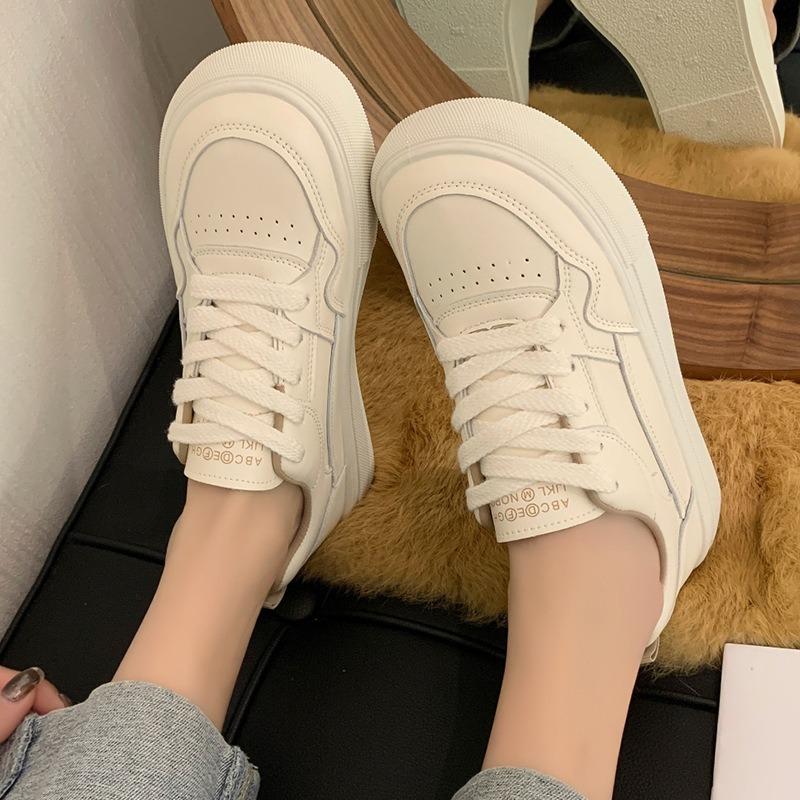 Leather soft-soled little white shoes women's spring new college style versatile ugly cute board shoes casual sports shoes