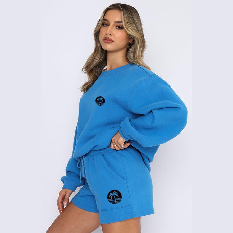 2026 autumn and winter new American Spice Girl gray crew neck shorts sweater jacket small casual suit