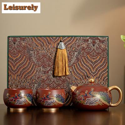 Handmade Phoenix Dahongpao Purple Clay Tea Set Complete Set Antique Tea Ceremony Set 1 Pot and 4 Cups Set Tea Items Collection