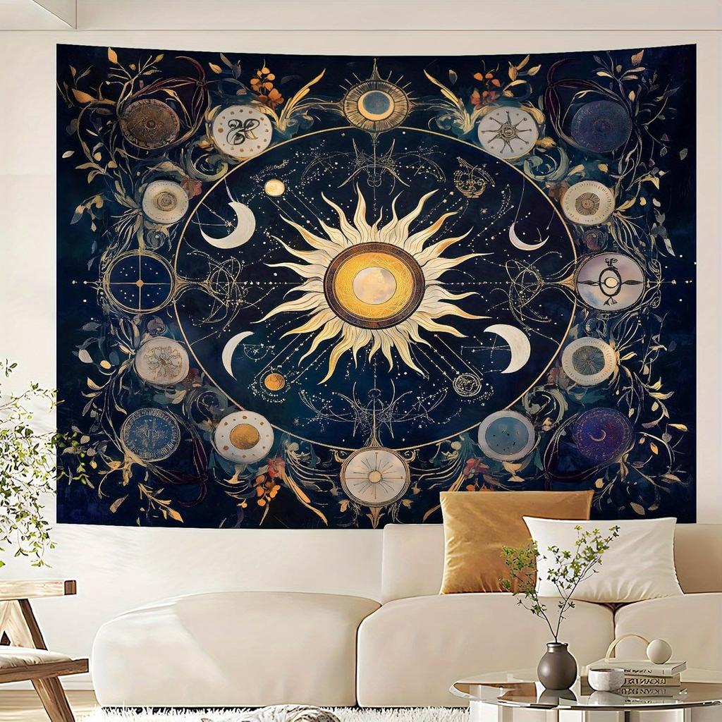 1pz Arazzo Mandala Sole e Luna Boemo - Tessuto in poliestere, lavabile in lavatrice, perfetto per la decorazione di camera da letto e soggiorno