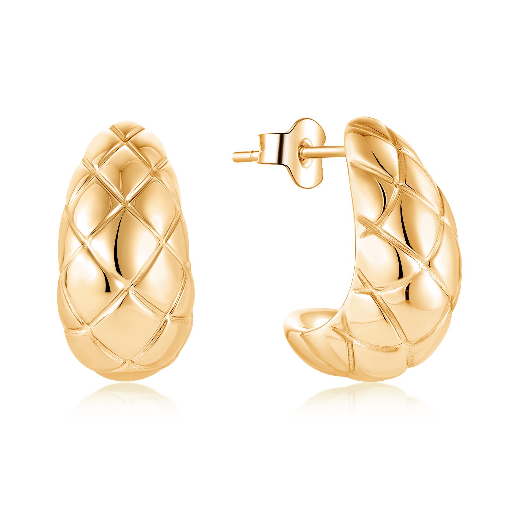Gold Electroplated S925 Silver Rhombus Wave C-Shaped Earrings in Little Xiang Style
