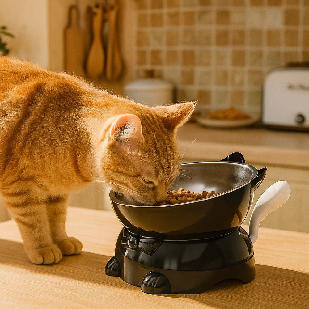 Katzennapf mit Überlaufschutz, erhöhter Katzennapf, großer Durchmesser, hoher Fuß, einfarbig, Wassernapf, Innenbereich