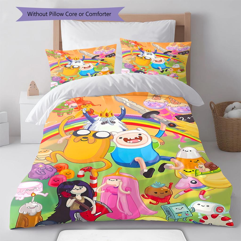 Adventure Time Pattern Bedding,Quilt Set Quilt Cover Pillowcase Home Decoration Birthday Gift (1 * duvet cover + 2 * pillowcase, without core)
