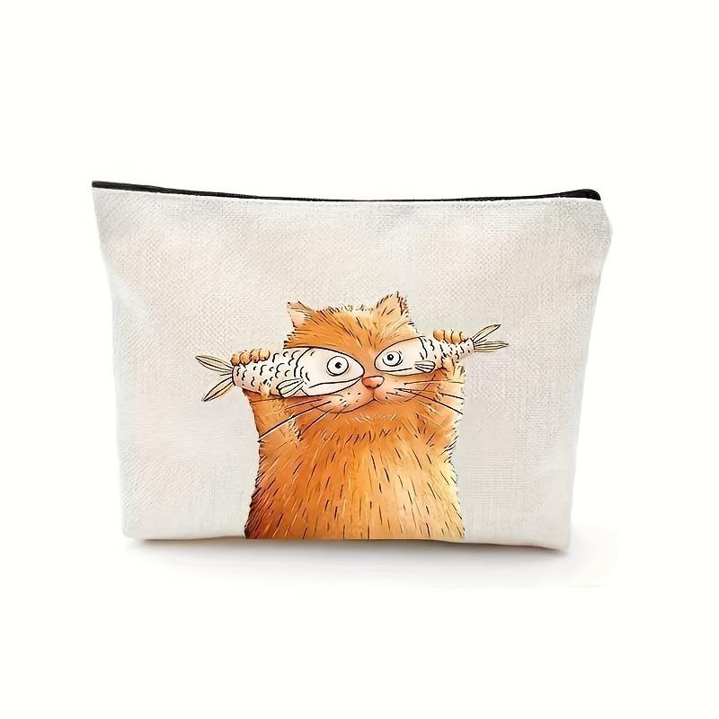 Cat-Themed Makeup Bag Cosmetic Pouch With Zipper, Cute Cat Pattern, Travel Toiletry Organizer, Gift For Cat Lovers