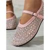Women's Fashion Flat Shoes, Summer New Mesh Rhinestone Mary Jane Shoes, One Buckle Casual Flats