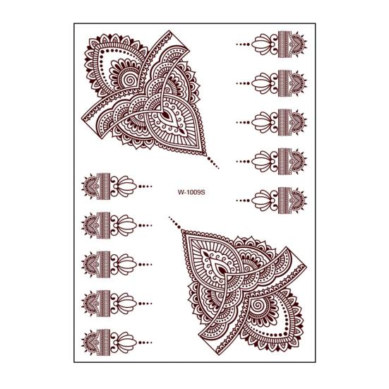 Henna Tattoo Stickers, Red Brown Waterproof Lace Temporary Tattoos, Indian Mehndi Body Art for Women Girls, Festival Makeup