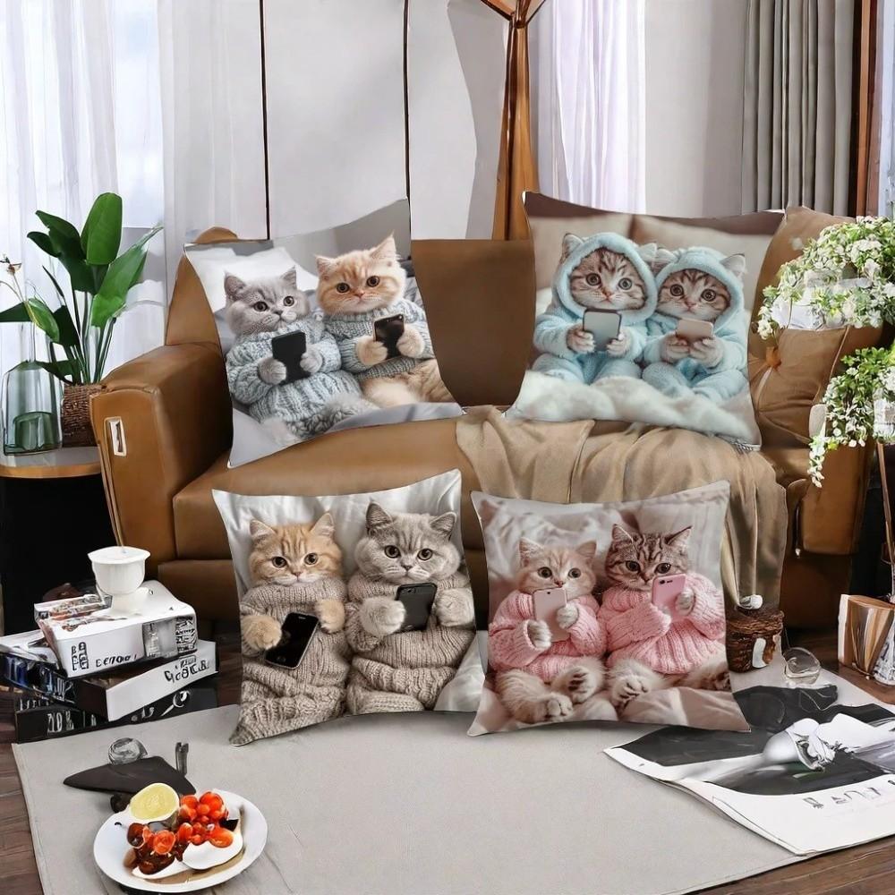 Creative Cute Cartoon Cat Cushion Simple Printed Sleeping Bubble Throw Cushion Creative Pattern Pillow Cover Gift