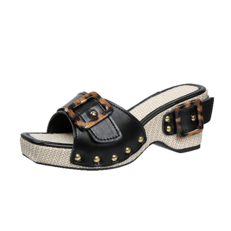 Women's Studded Platform Wedge Sandals, Plus Size Open Toe Casual Summer Outdoor Comfortable Daily Footwear