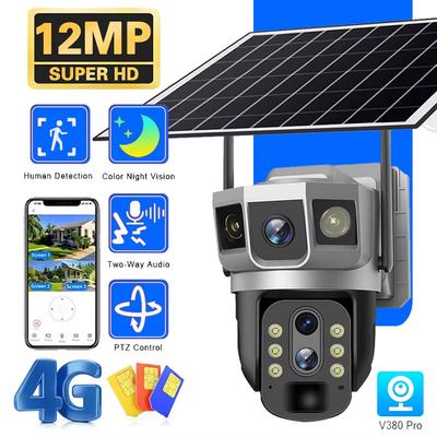 LS VISION 4G Solar PTZ IP Kamera 3 Objektiv 12MP HD Smart Home Sicherheitsschutz V380 Remote HD Drahtlose Personenerkennung Videoüberwachung