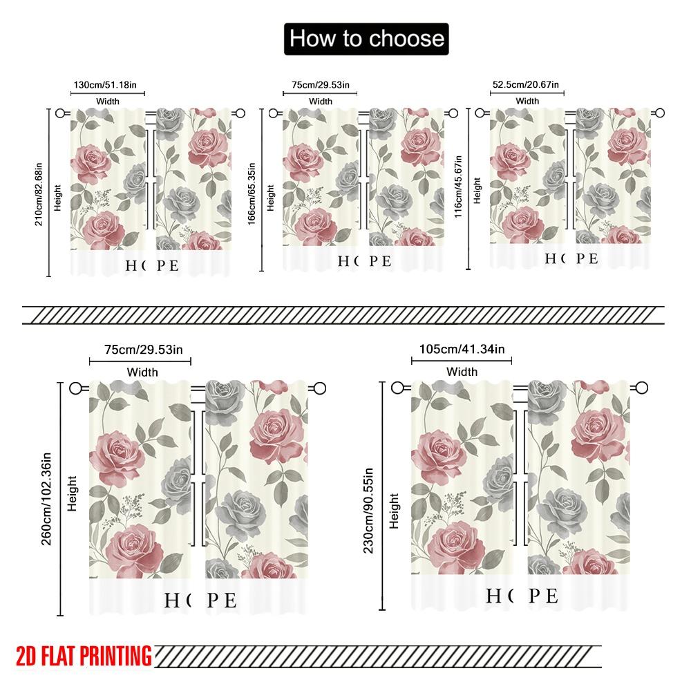 2pcs 2D Flat Printing Curtain Floral Roses Hope Polyester Without Electricity Holiday Decorations for Outdoor and Home Garden