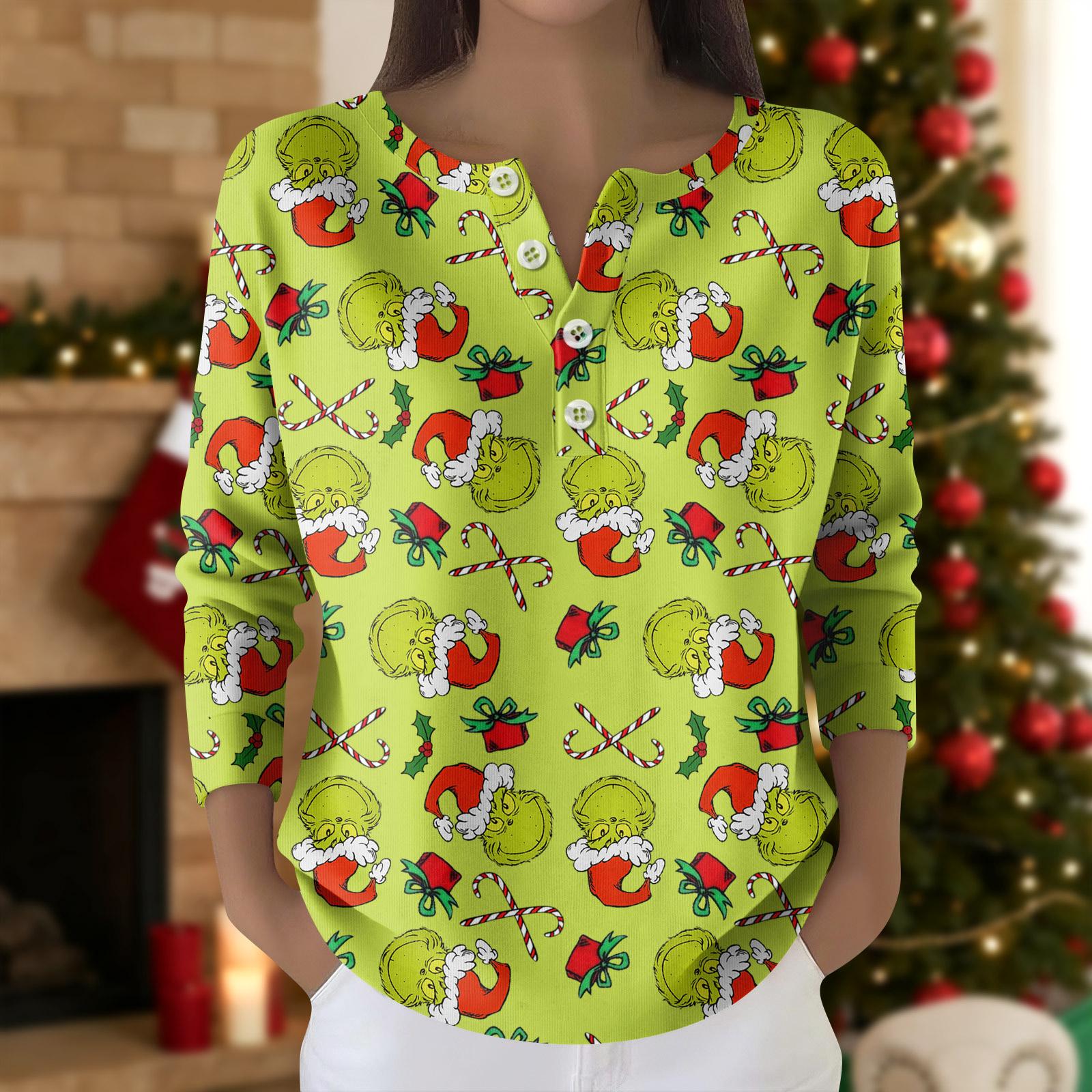 

Women s Fashion Long Sleeve Christmas Snowflake Print Top Elegant Casual Top S