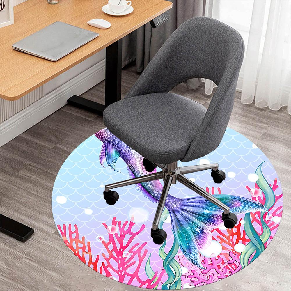 1pc Mermaid Tail Coral Round Chair mat Area Rug - Non-Slip, Floor Mat for Office, Bedroom, and Indoor Decor c1125428