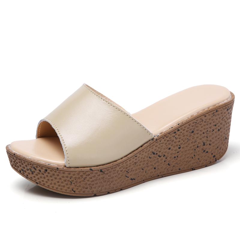 

Летний кожаный спуск с женскими тапочками, босоножки на толстой подошве, босоножки на высоком каблуке, женская обувь на высоком каблуке 37 бежевый