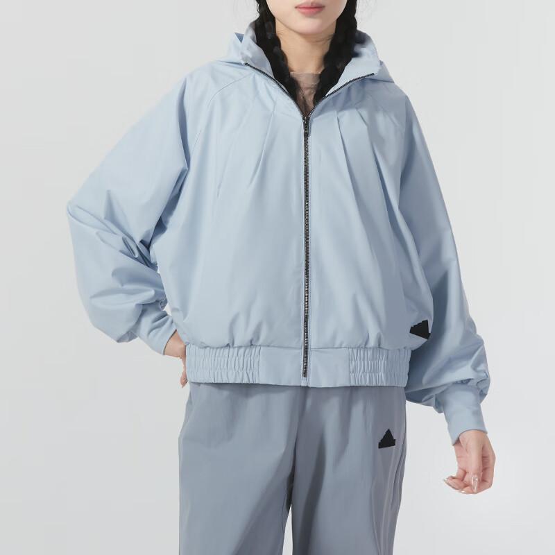 Adidas Solid Color Casual Hooded Long Sleeve Jacket Women Jackets Blue IM8843