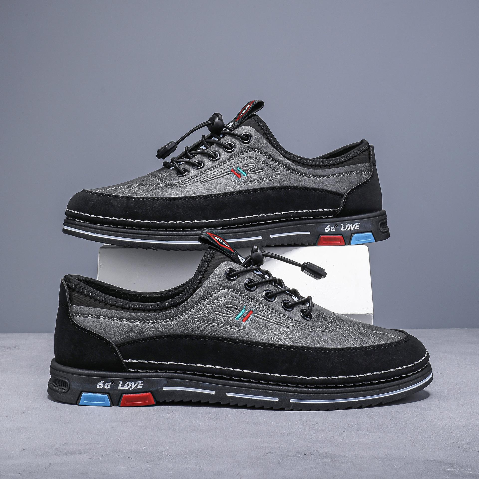 

New spring breathable leather beanie shoes men s casual leather shoes elastic band business soft sole soft surface men s shoes 44