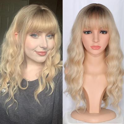 Wigs for Women with Long Curly Hair, Golden Long Curly Hair, Chemical Fiber Wigs
