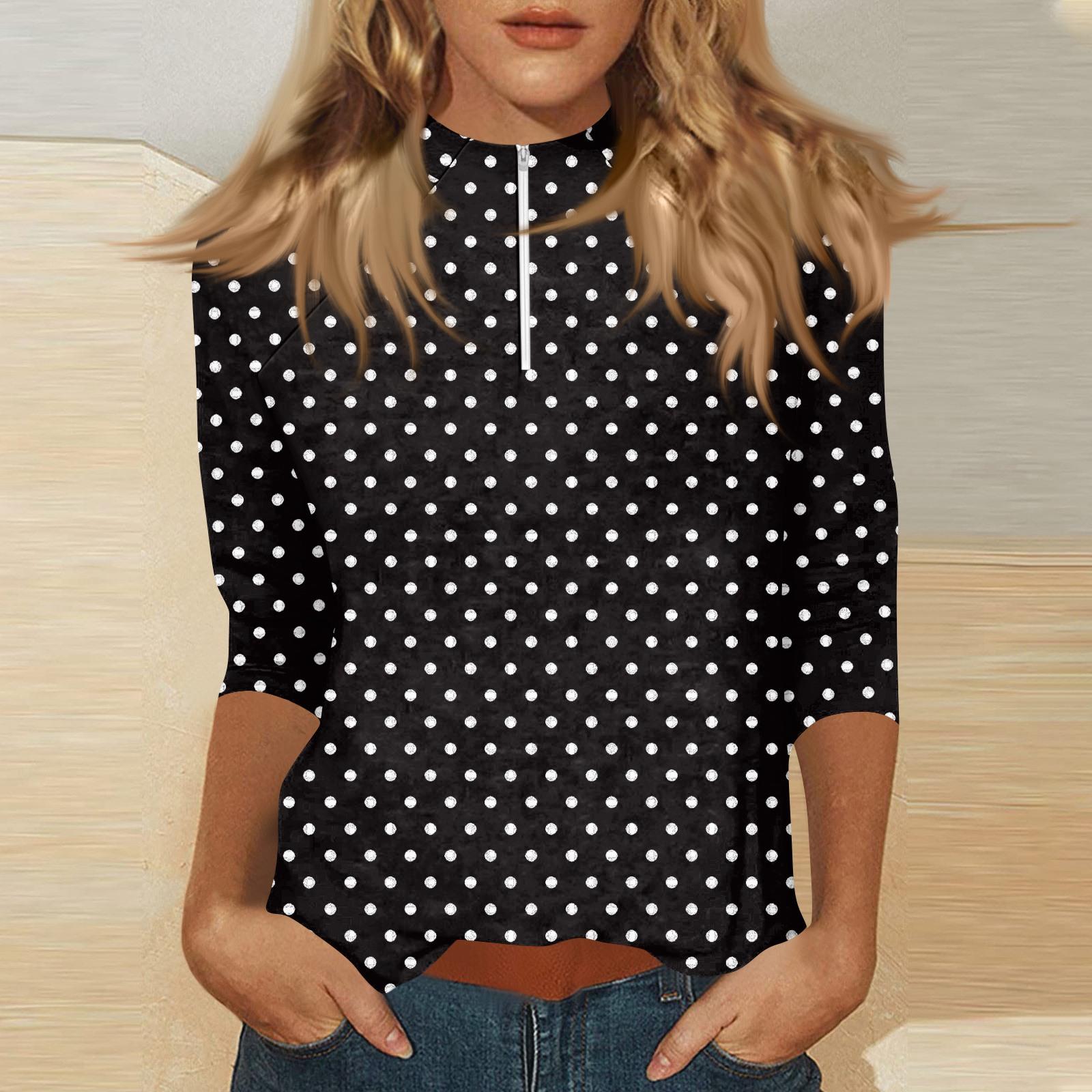 Women s Mock Neck3/4 Sleeve Printed Top With Zip-up L