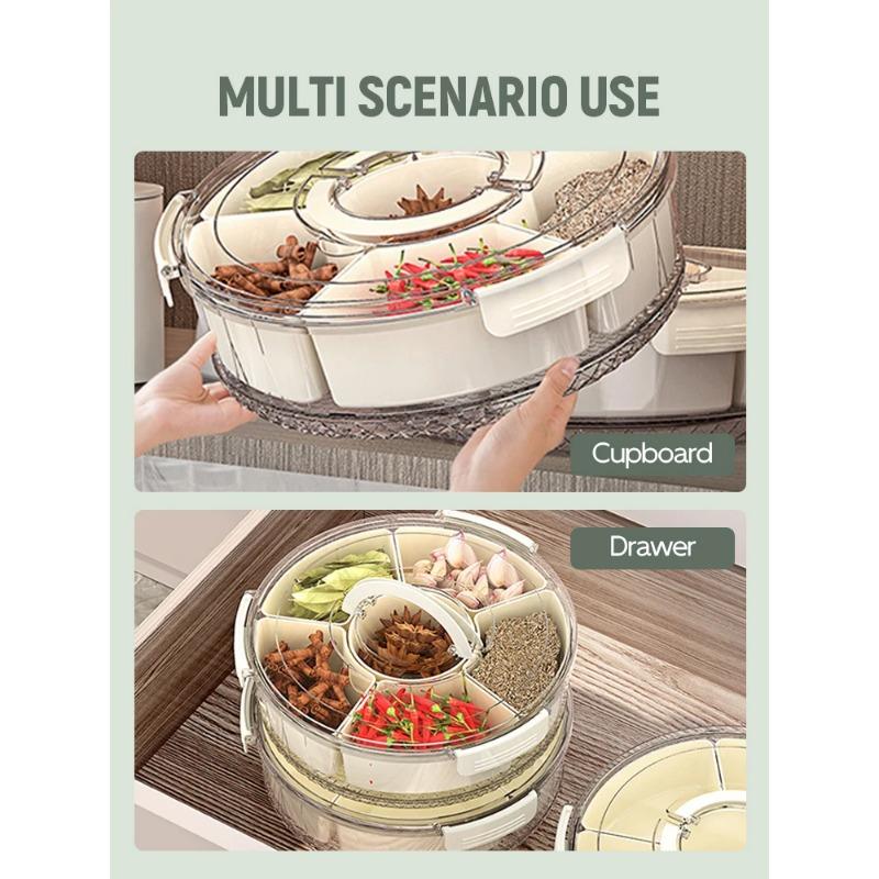 Divided Serving Tray Portable Snackle Box Container with Lid and Handle for Fruits Snacks Charcuterie Vegetable Kitchen Spices