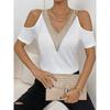 Women's Cold Shoulder Top Short Sleeve Contrast Lace V-Neck Casual Tee