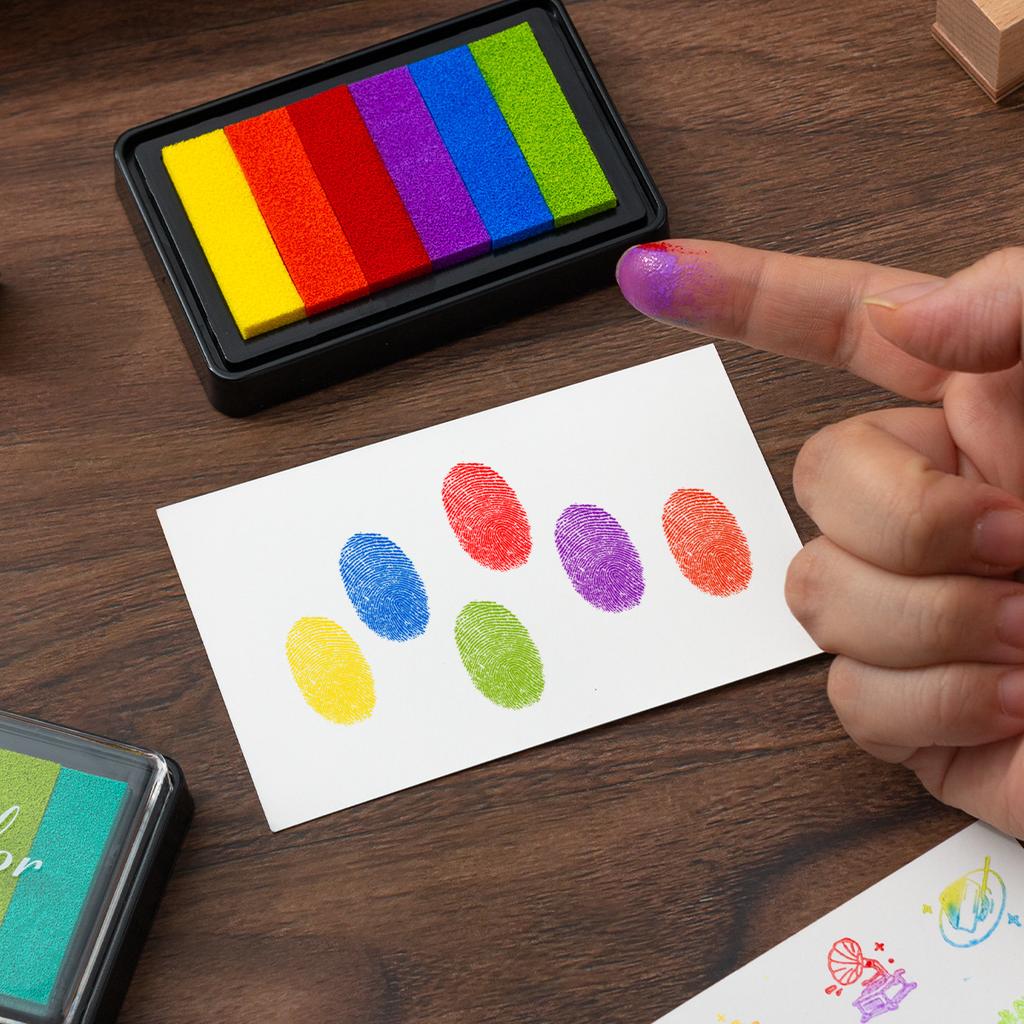 6 Stück DIY Großer Rechteckiger Farbverlauf Regenbogen Stempelkissen Notizbuch Graffiti Kombination Stempelkissen Grenzüberschreitendes Stempelkissen