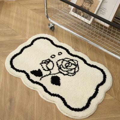 Flower Floor Mat, Bathroom Absorbent Foot Mat, Bathroom Toilet Quick-drying Door Mat, Bedroom Imitation Cashmere Carpet