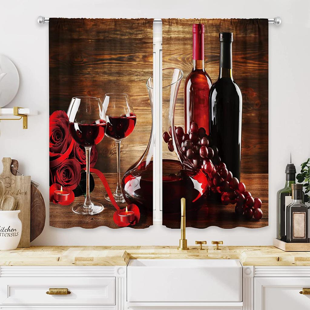 Red Wine Wood Barrel Window Curtains, Fruit and Vegetable Curtains, Bedroom, Living Room, Bathroom, Kitchen, Door Hall
