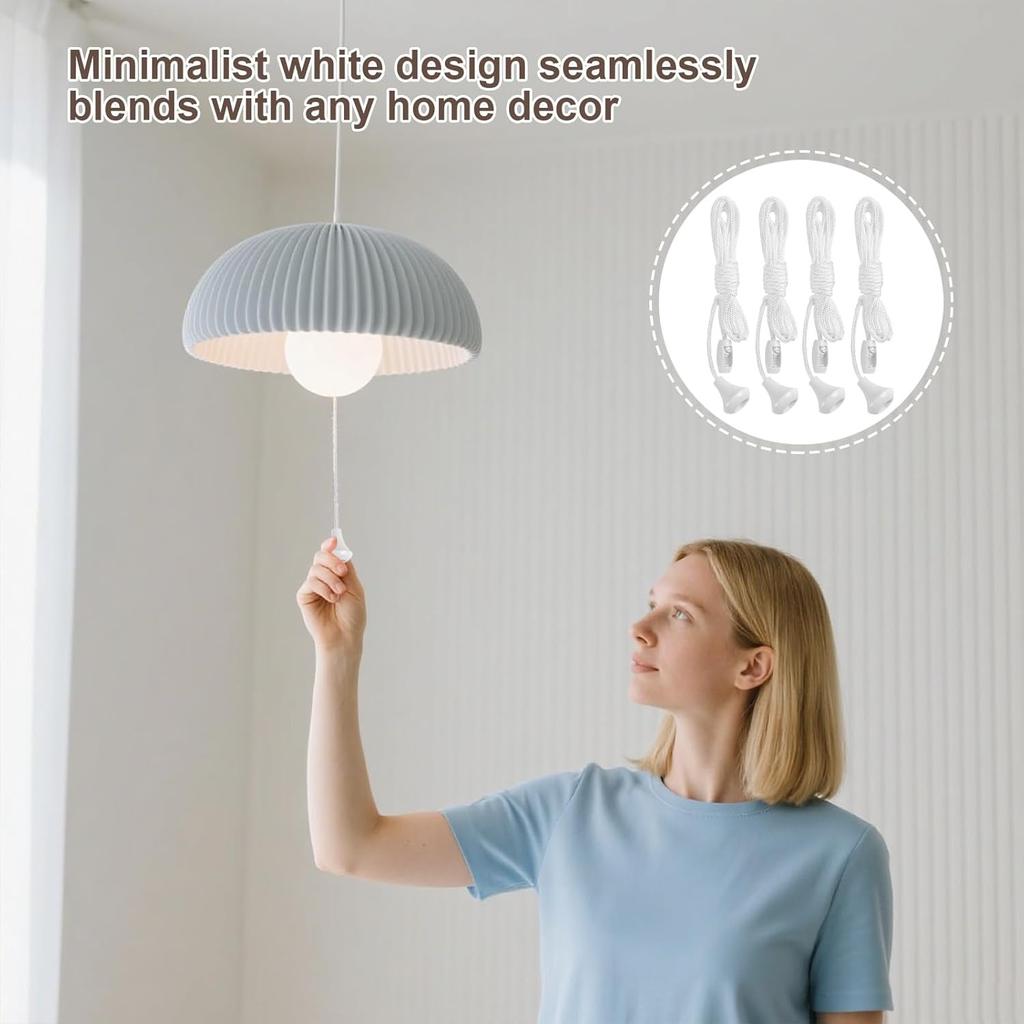 4PCS Switch Pull Cord, White Bathroom Light Pull Cord for Ceiling Switches, Shower and Bedroom