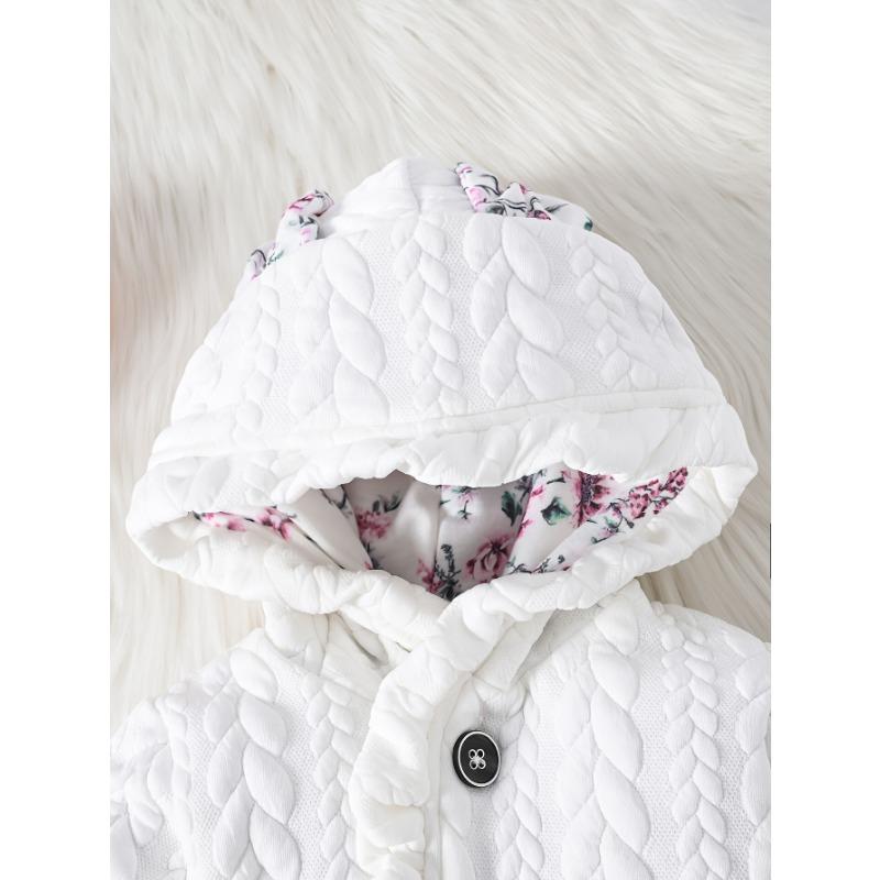 Adorable Floral Hooded Baby Girl Romper with Bunny Ears - Long Sleeve, Single-Breasted, Polyester Blend,Machine Washable - Perfect for Spring & Autumn