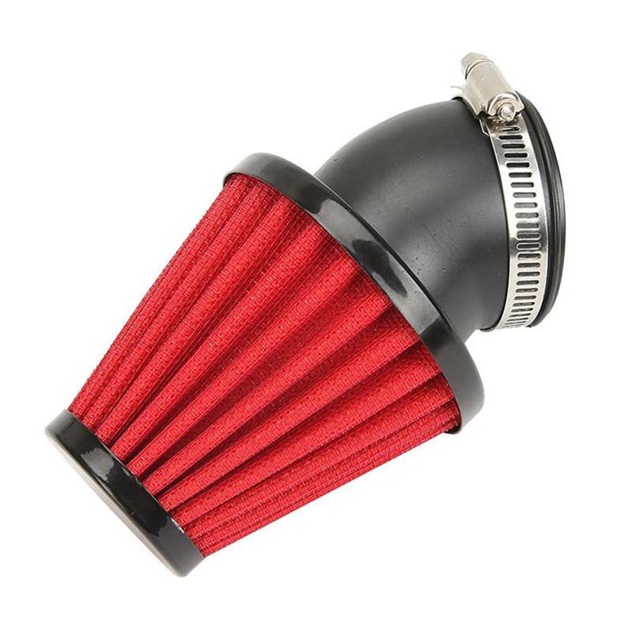 Red 48mm Air Intake Filter Pod 45° Bend Inlet For Motorcycle Scooter Dirt Bike