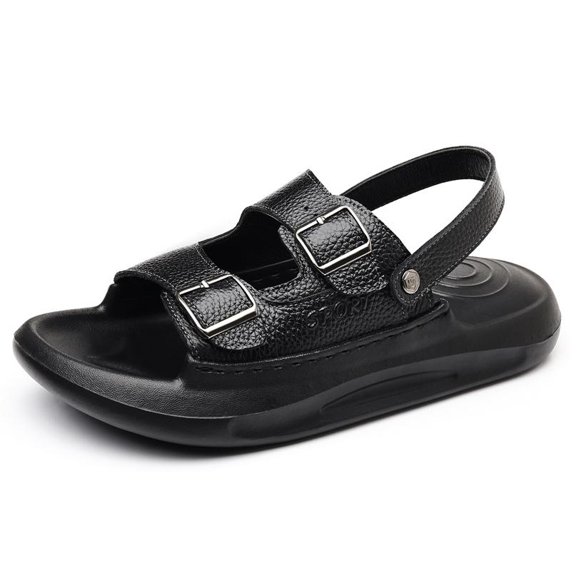 

Open-toe Summer Men s Sandals Casual Leather Mens Beach Shoes Outdoor Male Roman Shoes Quick Dry Wading Aqua Footwear Sandaly 44 чёрный