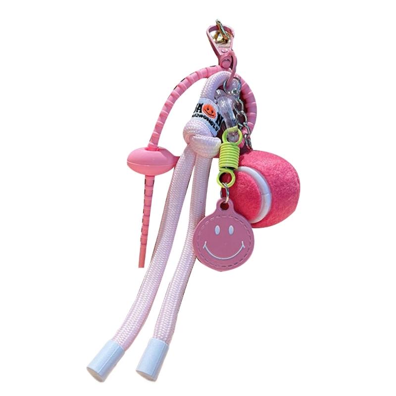 Smile Tennis Keychain For Backpack Decoration And Female Gift With Practical Nylon Rope Bags Pendant Bag Accesories