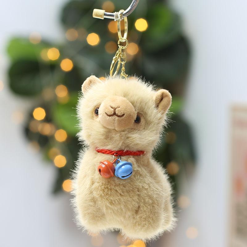 Fluffy Plush Alpaca Keychain with Vibrant Colorful Bells Cute Charm for Backpack Car Key Pendant