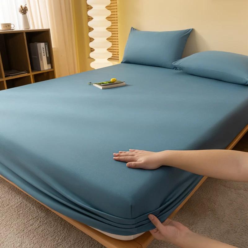 1PC Bed Fitted Sheet Bed Mattress Cover Solid Color Bed Linen Non Slip Mattress Covers Bedsheet Soft and Breathable