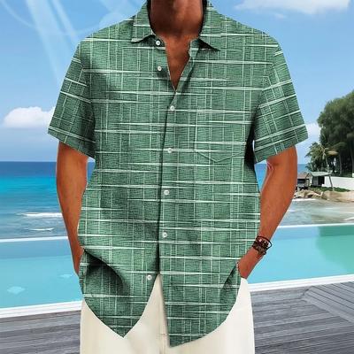 Hawaiian Men's Summer Designer Shirts Casual Short Sleeves Lapel Short Sleeves 3d Casual Plaid Stripe Pattern Tops Three Colors