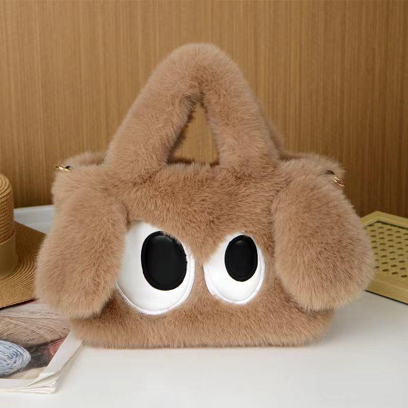 Plush big-eyed puppy handbag fluffy student new high-end shoulder texture cute girl messenger bag