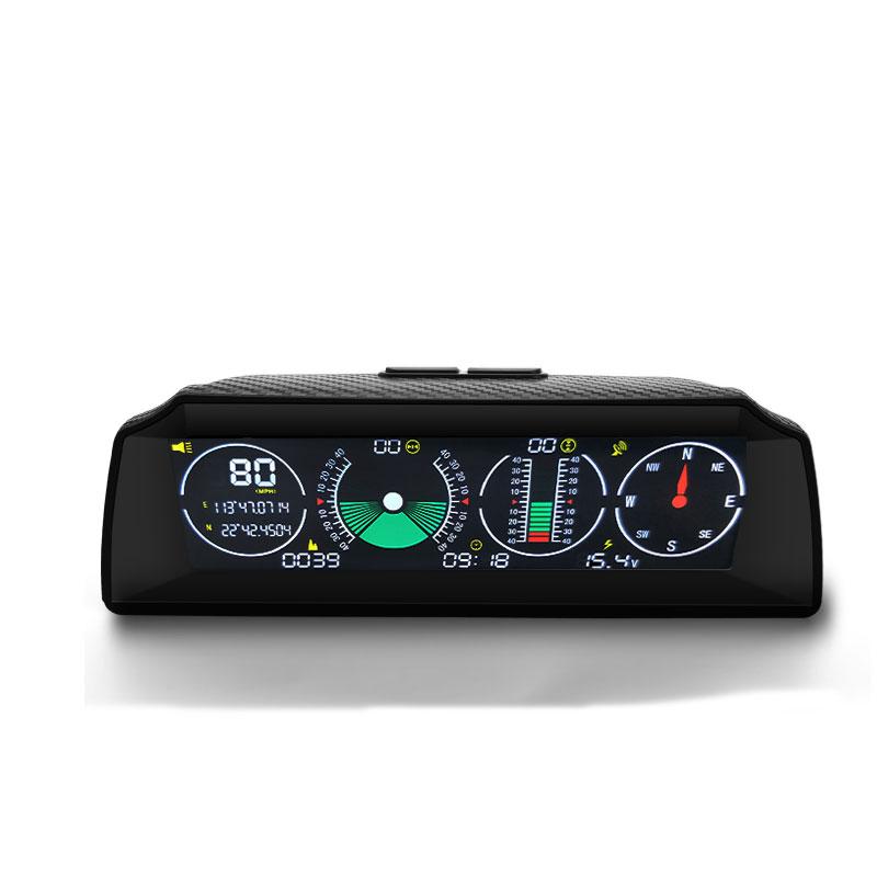 12V X90 GPS/OBD2 Speed PMH KMH Slope Meter Inclinometer Car Compass HUD Pitch Tilt Angle Protractor Latitude Longitude