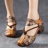 Moda GKTINOO 2025 Nowe Damskie Sandały Lato Skóra Naturalna Nadruk Grube Obcasy Sandały Styl Retro Okrągły Nosek Casual Wysokie Obcasy Buty