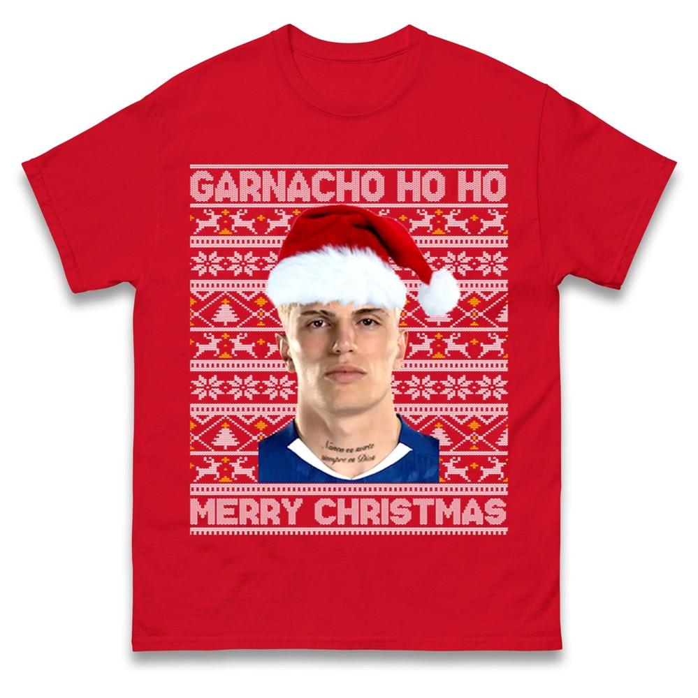 Garnacho Ho Ho Christmas T Shirt Funny Ugly Christmas Football Unisex T Shirt S