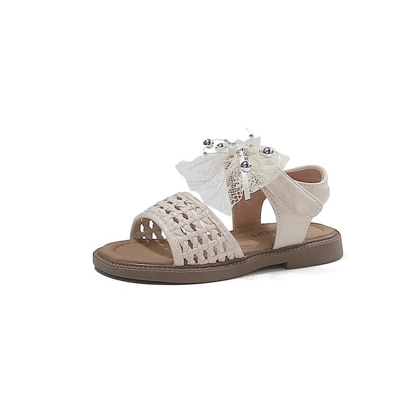 

[New Summer Open Toe Sandals for Girls Cute Braided Bow Soft Sole Princess Shoes] size 25