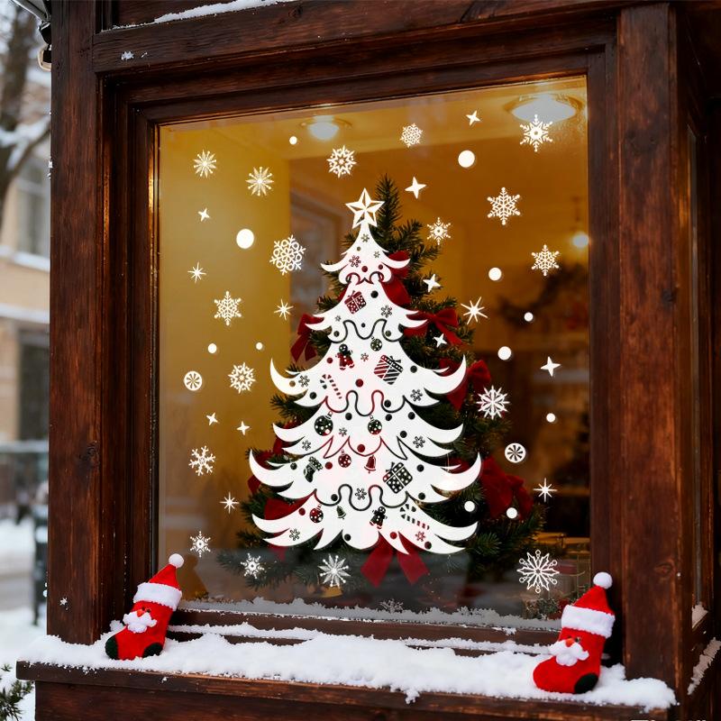 White Snowflake Christmas Tree, Electrostatic Window Decorations, Shopping Mall Atmosphere Stickers